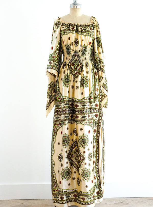 Scarf Printed Angel Sleeve Maxi Dress Dress arcadeshops.com