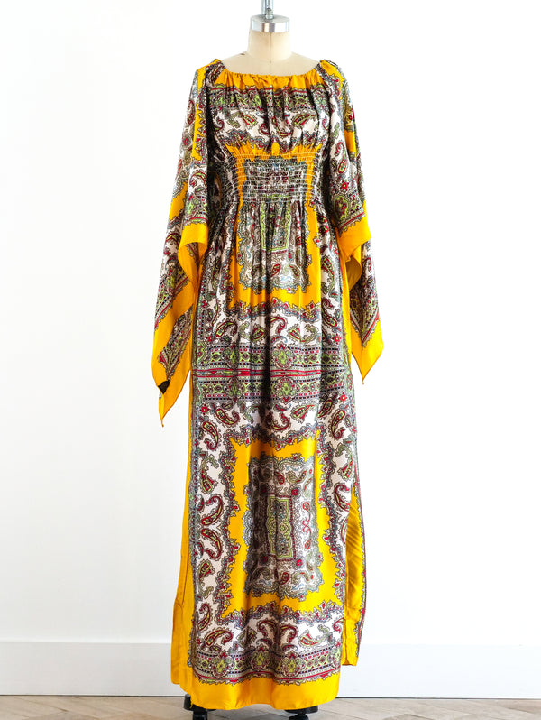 Scarf Printed Angel Sleeve Maxi Dress Dress arcadeshops.com