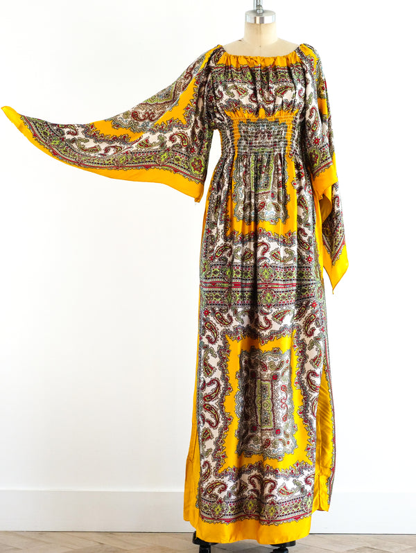 Scarf Printed Angel Sleeve Maxi Dress Dress arcadeshops.com