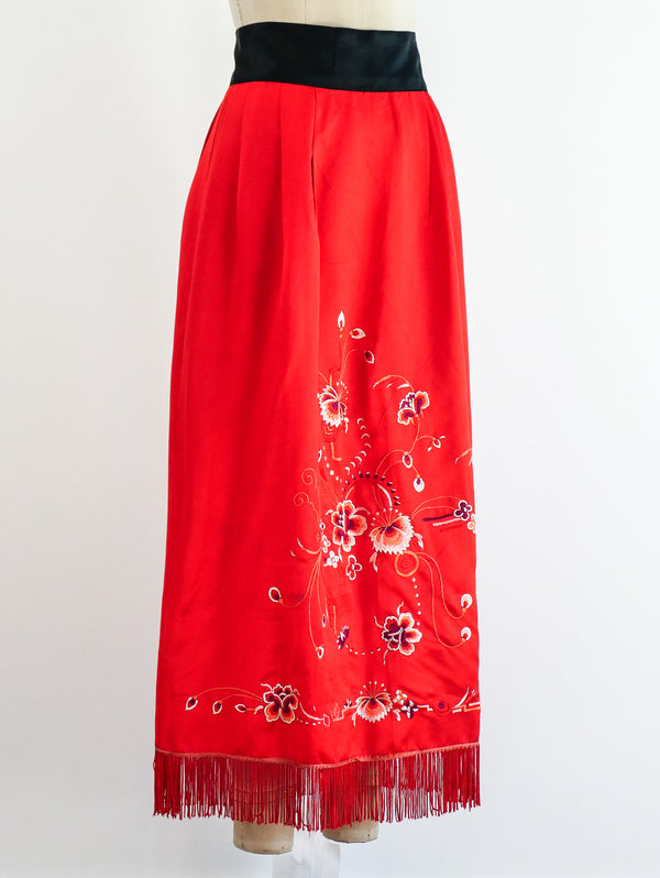 Fringed Floral Embroidered Silk Skirt Bottom arcadeshops.com