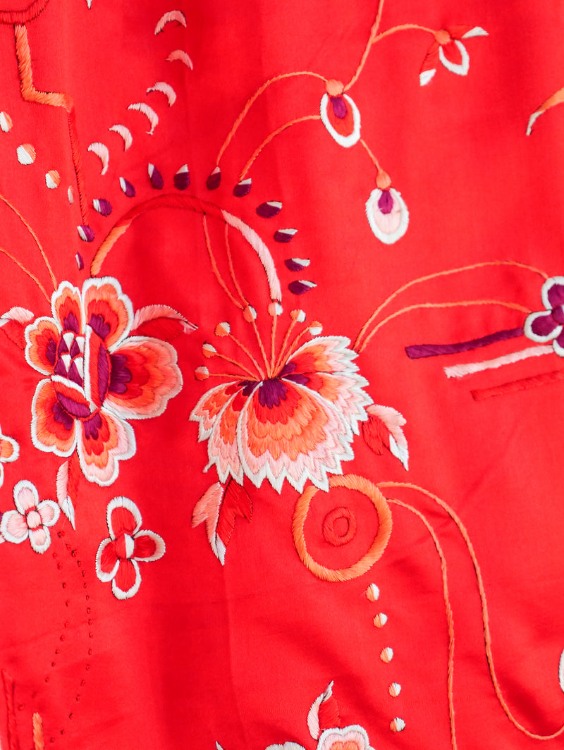 Fringed Floral Embroidered Silk Skirt Bottom arcadeshops.com
