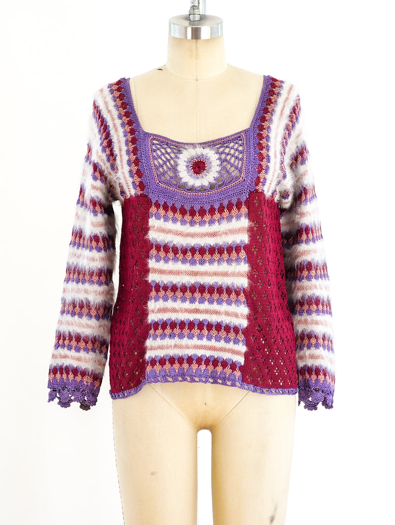 1970's Crochet Knit Sweater Top arcadeshops.com