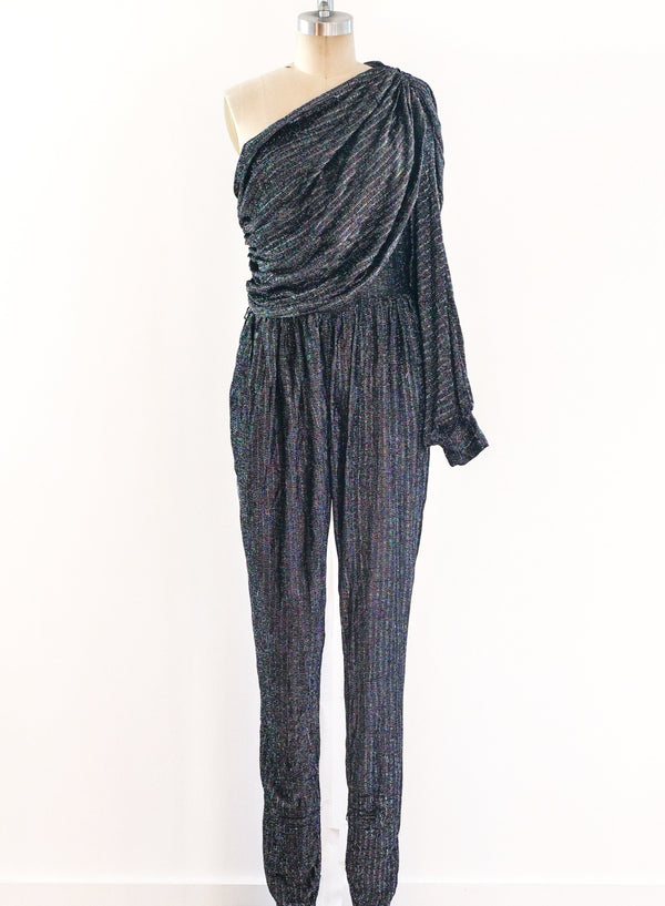 Multicolor Lurex One Sleeved Jumpsuit Suit arcadeshops.com