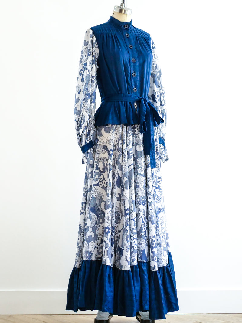 Jean Varon Indigo Printed Peasant Dress Dress arcadeshops.com