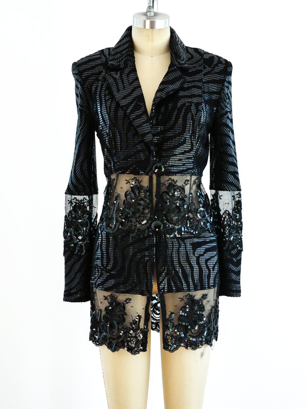 Mesh Paneled Black Zebra Blazer Jacket arcadeshops.com