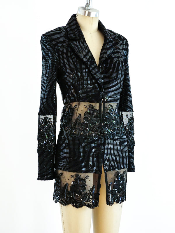 Mesh Paneled Black Zebra Blazer Jacket arcadeshops.com