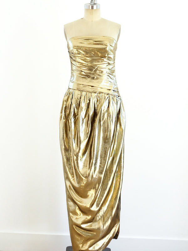 Gold Lurex Strapless Gown Dress arcadeshops.com