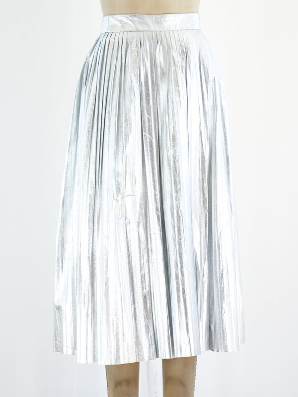 Gucci Pleated Silver Leather Skirt Bottom arcadeshops.com