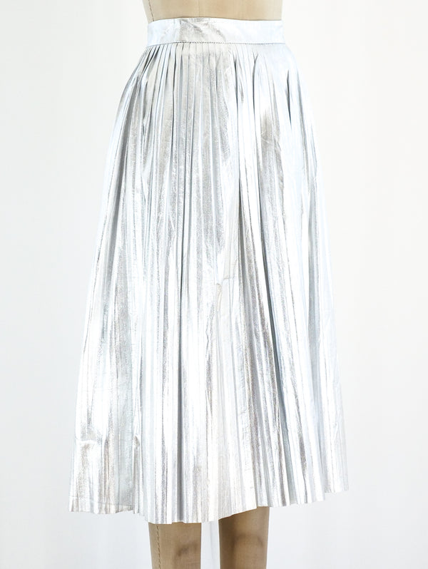 Gucci Pleated Silver Leather Skirt Bottom arcadeshops.com