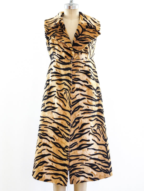 Tiger Print Faux Fur Sleeveless Jacket Jacket arcadeshops.com