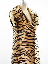 Tiger Print Faux Fur Sleeveless Jacket Jacket arcadeshops.com