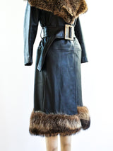 Fur Trimmed Belted Leather Coat Jacket arcadeshops.com