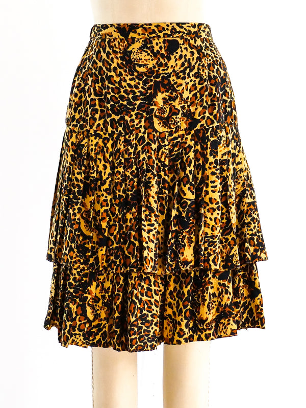 Leopard Print Tiered Ruffle Skirt Bottom arcadeshops.com