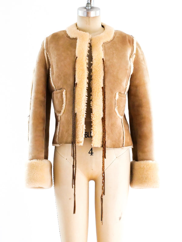 Cropped Shearling Tie Front Jacket Jacket arcadeshops.com