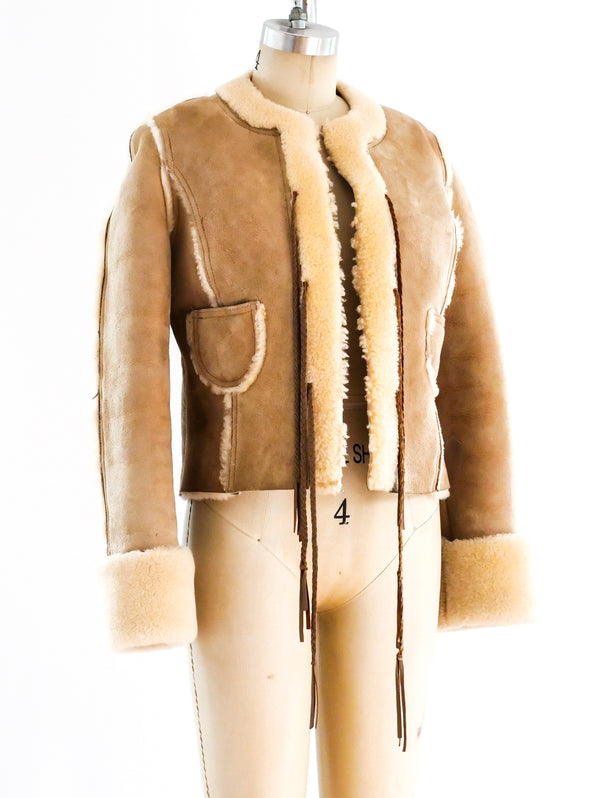 Cropped Shearling Tie Front Jacket Jacket arcadeshops.com