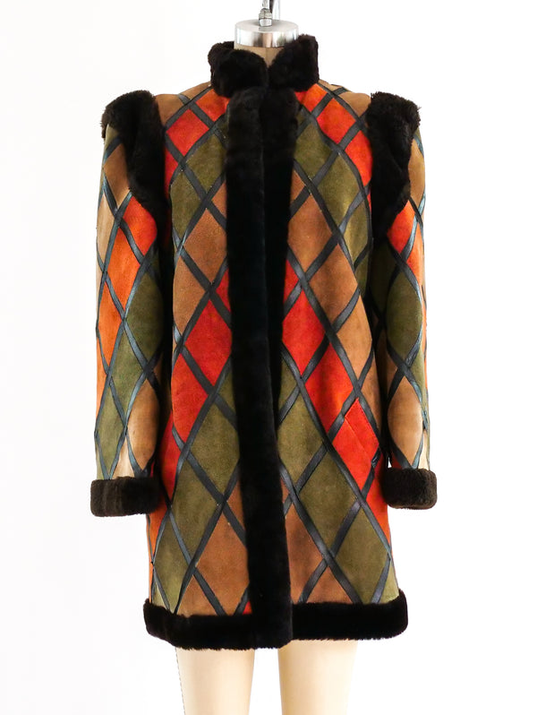 Christian Dior Shearling Colorblock Suede Coat Jacket arcadeshops.com