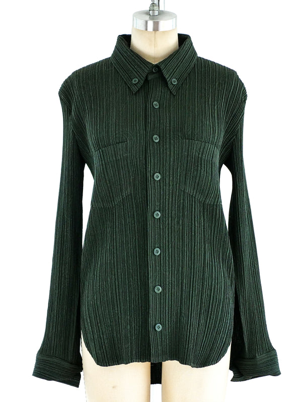 Issey Miyake Pleated Button Front Shirt Top arcadeshops.com