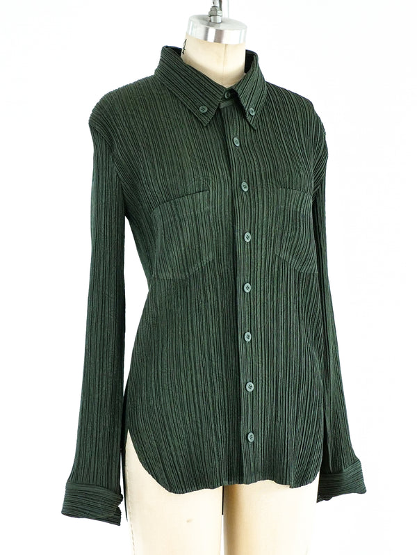 Issey Miyake Pleated Button Front Shirt Top arcadeshops.com