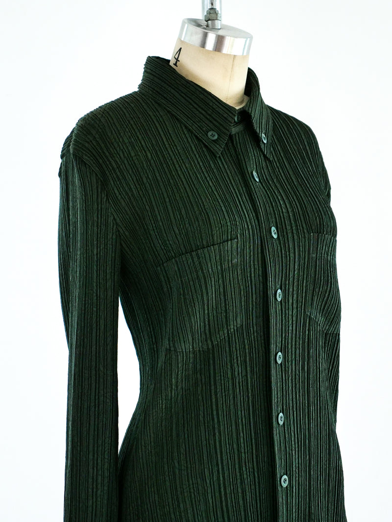 Issey Miyake Pleated Button Front Shirt Top arcadeshops.com