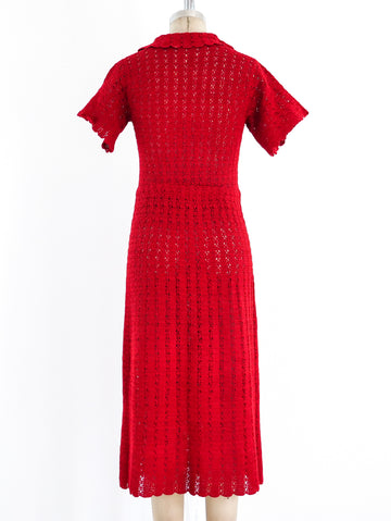 1930's Red Cotton Crochet Dress