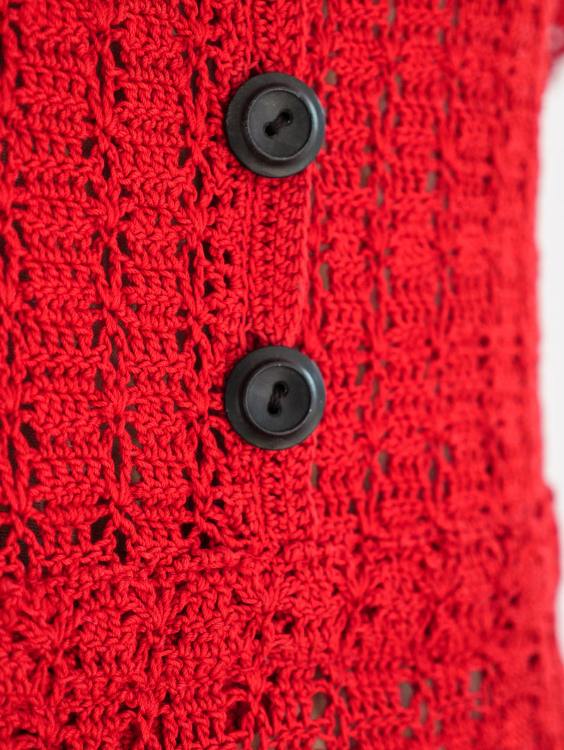 1930's Red Cotton Crochet Dress Dress arcadeshops.com