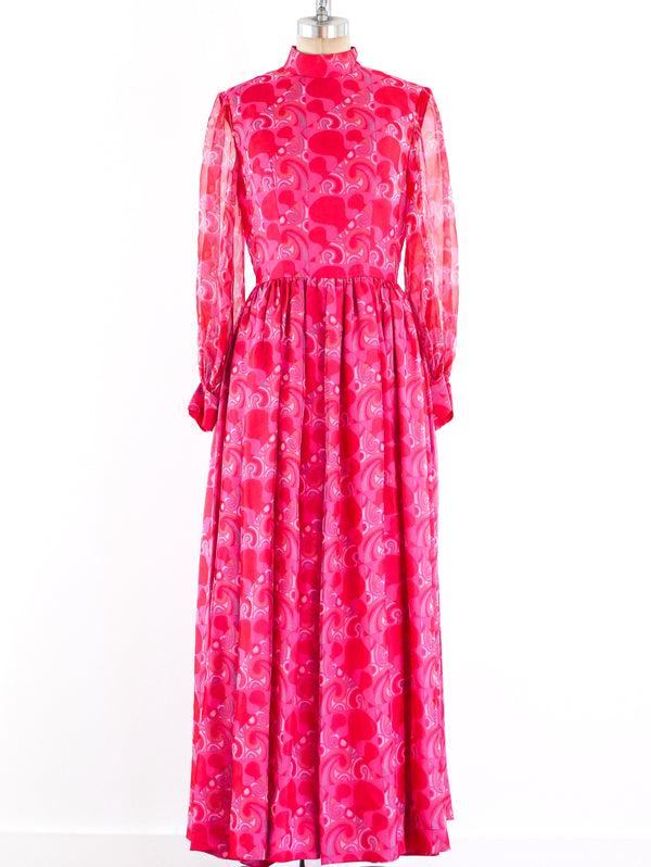 1960's Printed Silk Chiffon Gown Dress arcadeshops.com