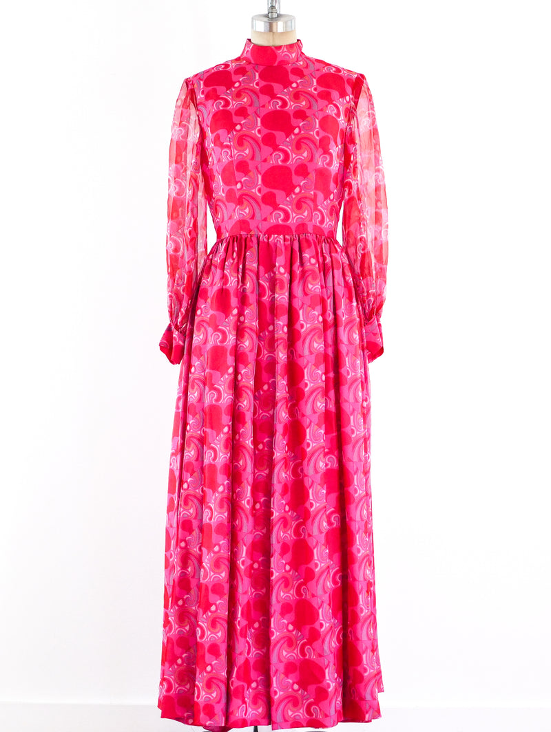 1960's Printed Silk Chiffon Gown Dress arcadeshops.com