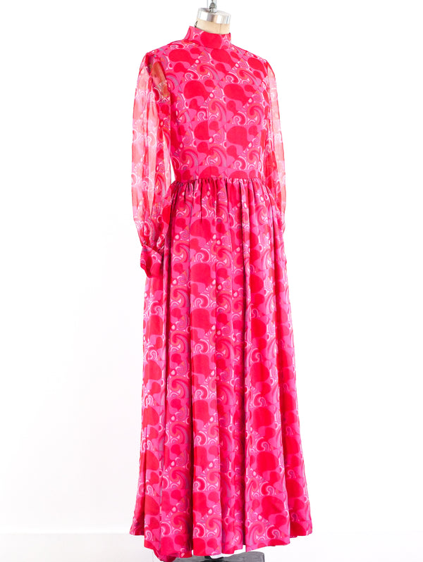 1960's Printed Silk Chiffon Gown Dress arcadeshops.com