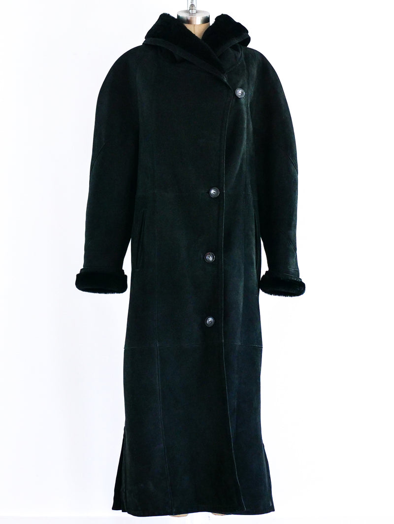 Black Hooded Shearling Overcoat Dress arcadeshops.com