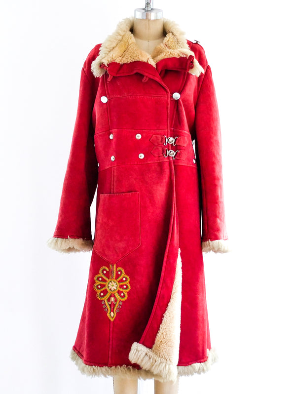 Red Afghan Sheepskin Coat Jacket arcadeshops.com