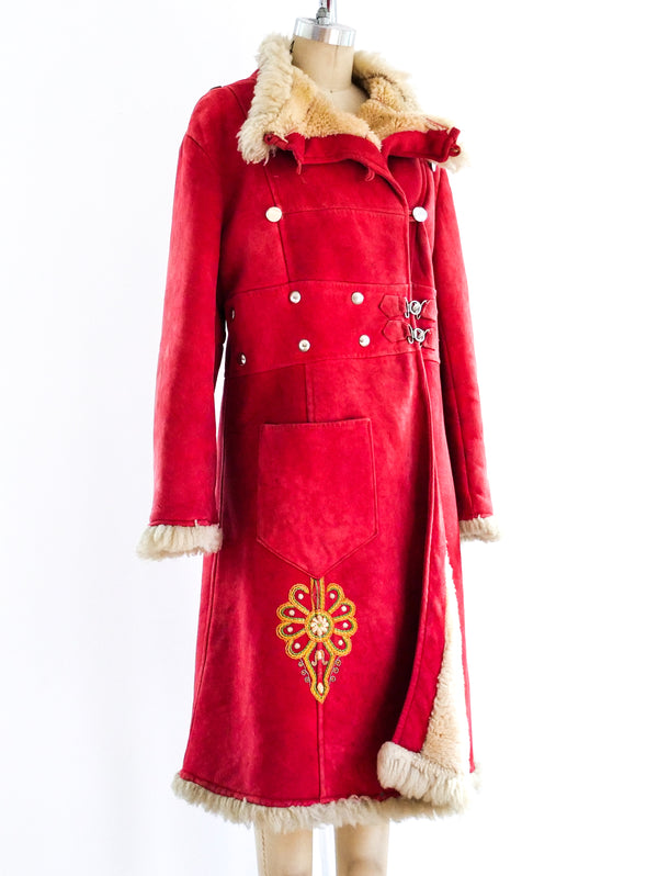 Red Afghan Sheepskin Coat Jacket arcadeshops.com