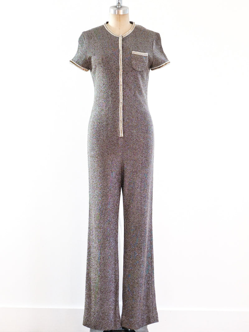 Silver Lurex Short Sleeve Jumpsuit Suit arcadeshops.com
