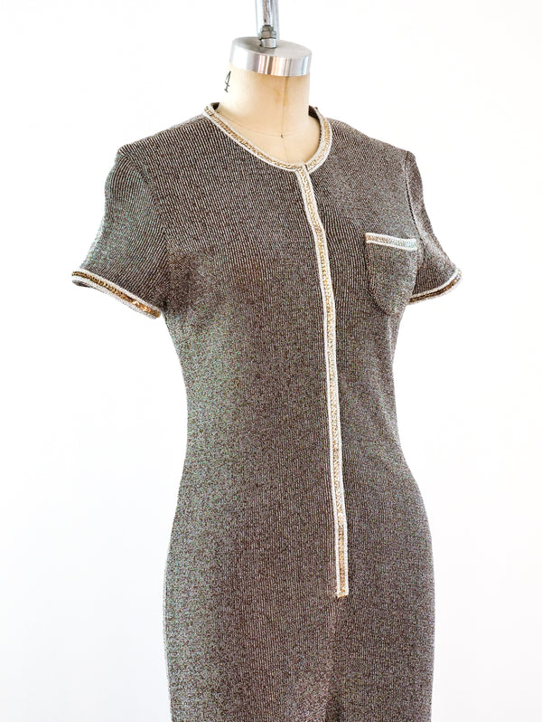 Silver Lurex Short Sleeve Jumpsuit Suit arcadeshops.com