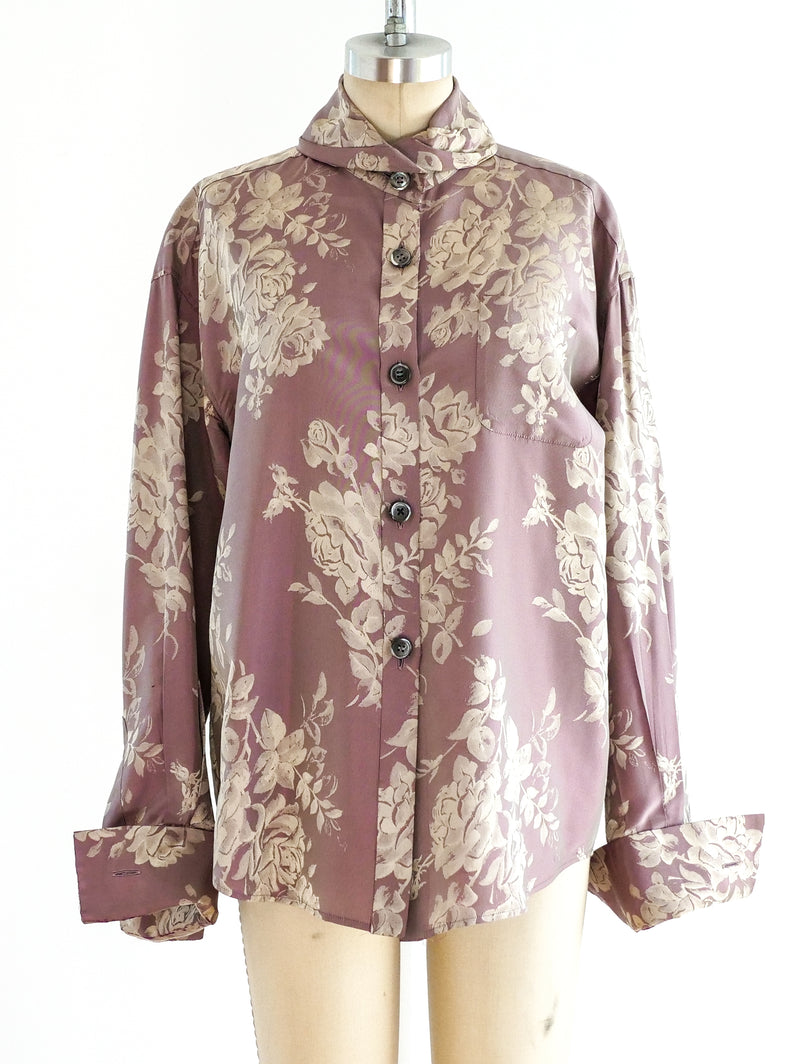 Romeo Gigli Lavender Floral Button Front Shirt Top arcadeshops.com