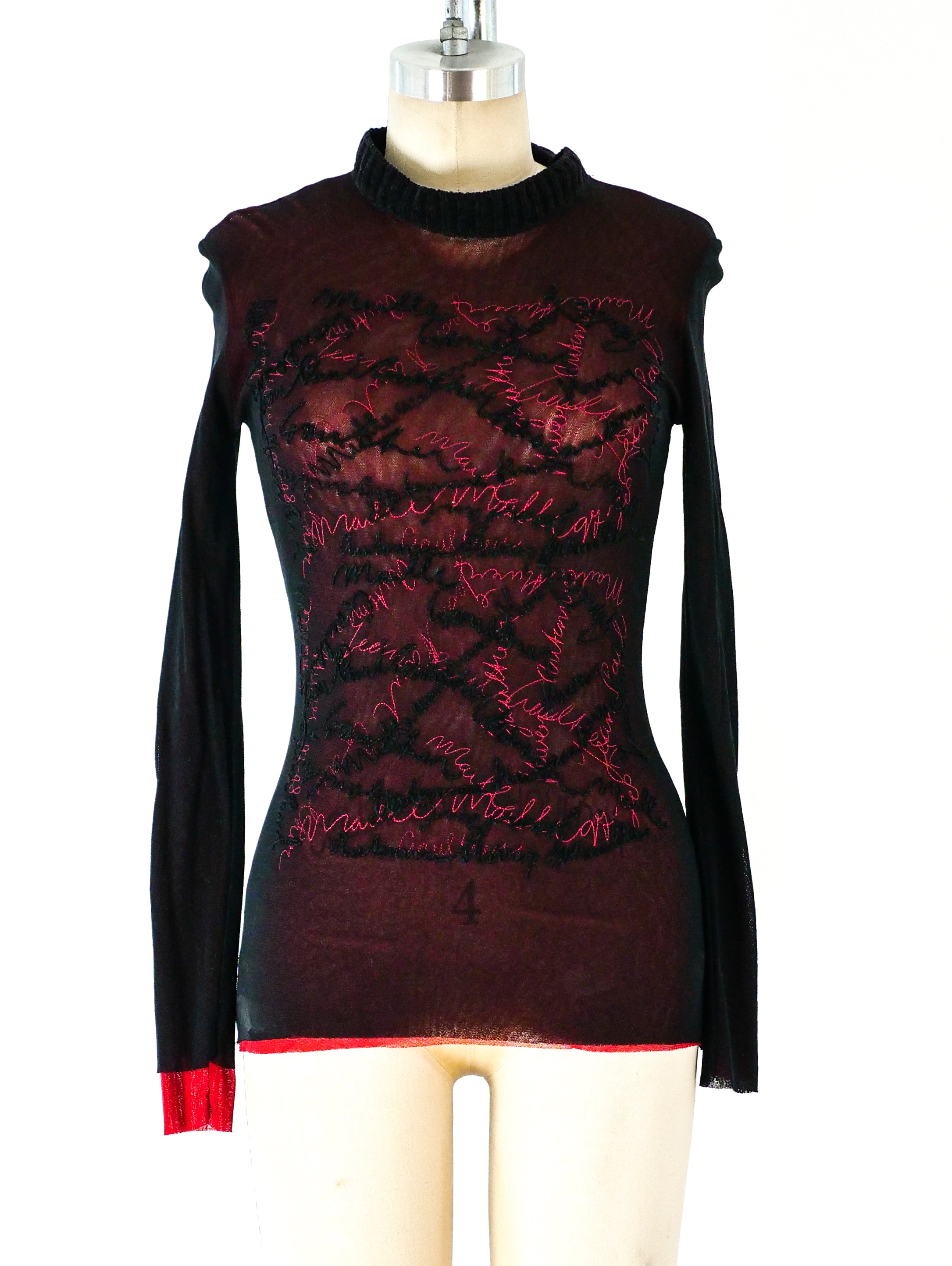 Jean Paul Gaultier Signature Embroidered Mesh Top