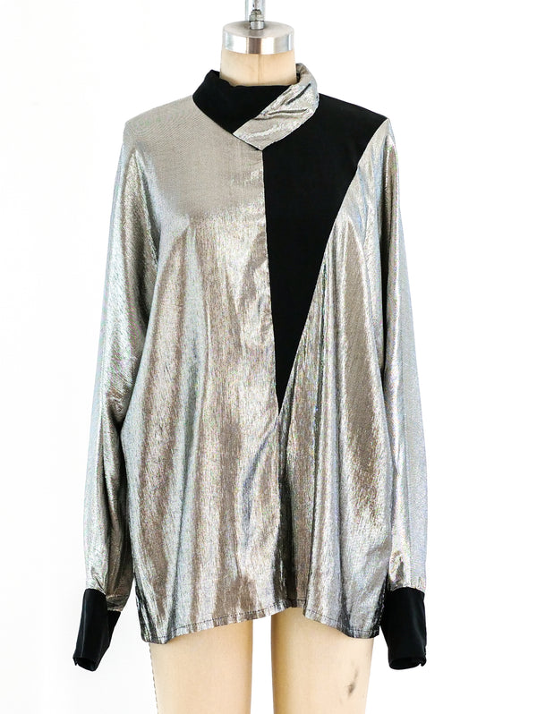 Guy Laroche Metallic Silver Blouse Top arcadeshops.com