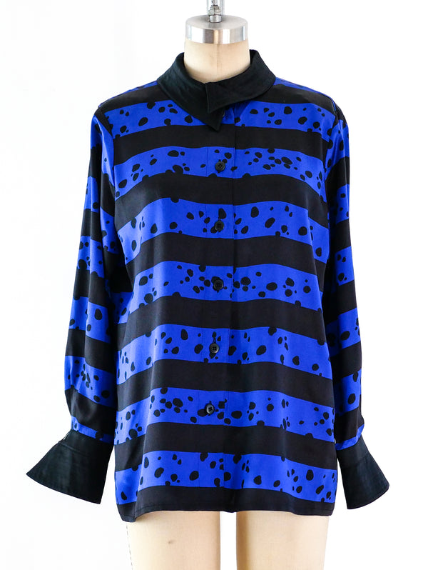 Escada Striped Animal Print Silk Blouse Top arcadeshops.com