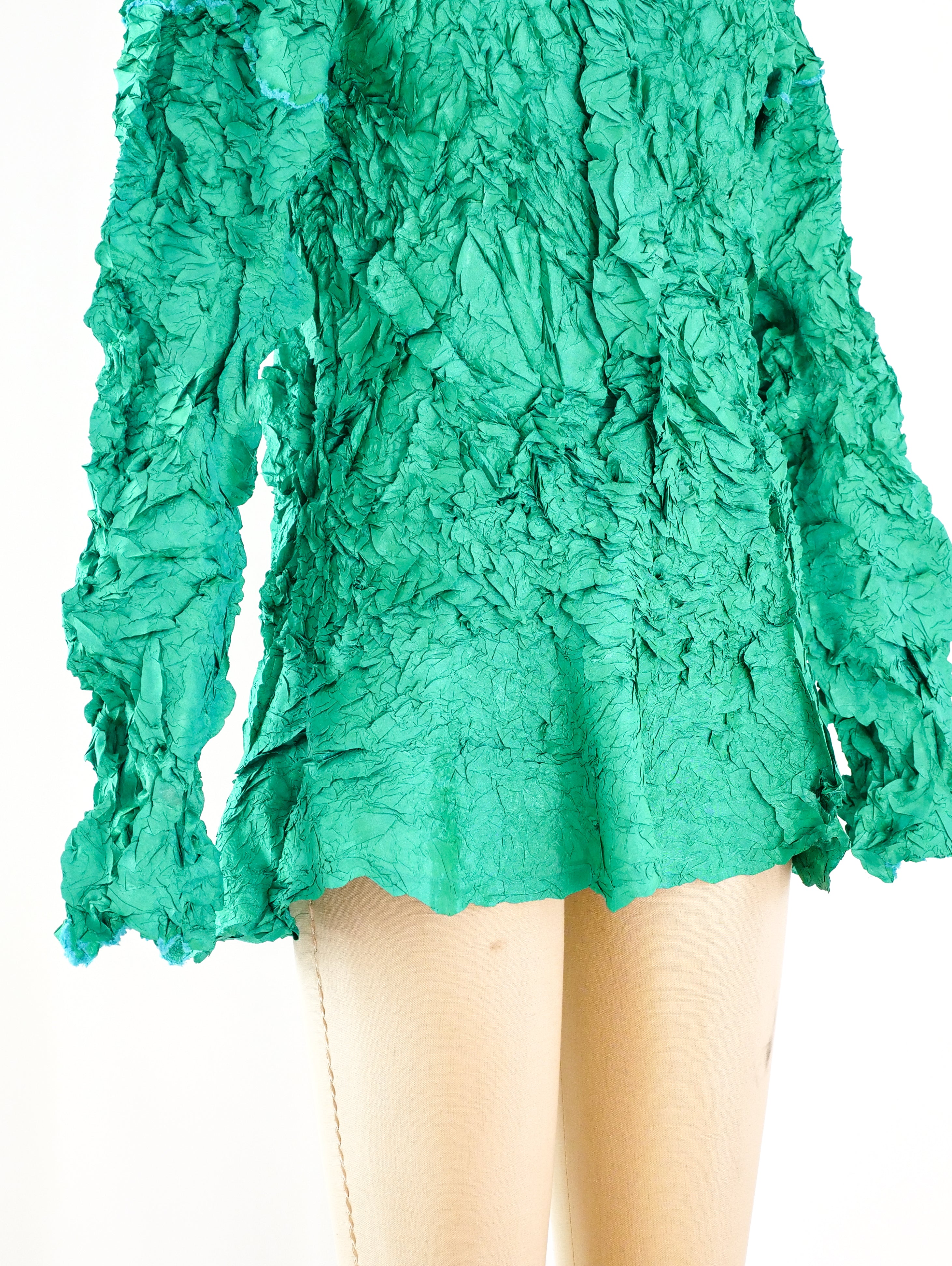 Issey Miyake Green Wrinkle Pleated Top