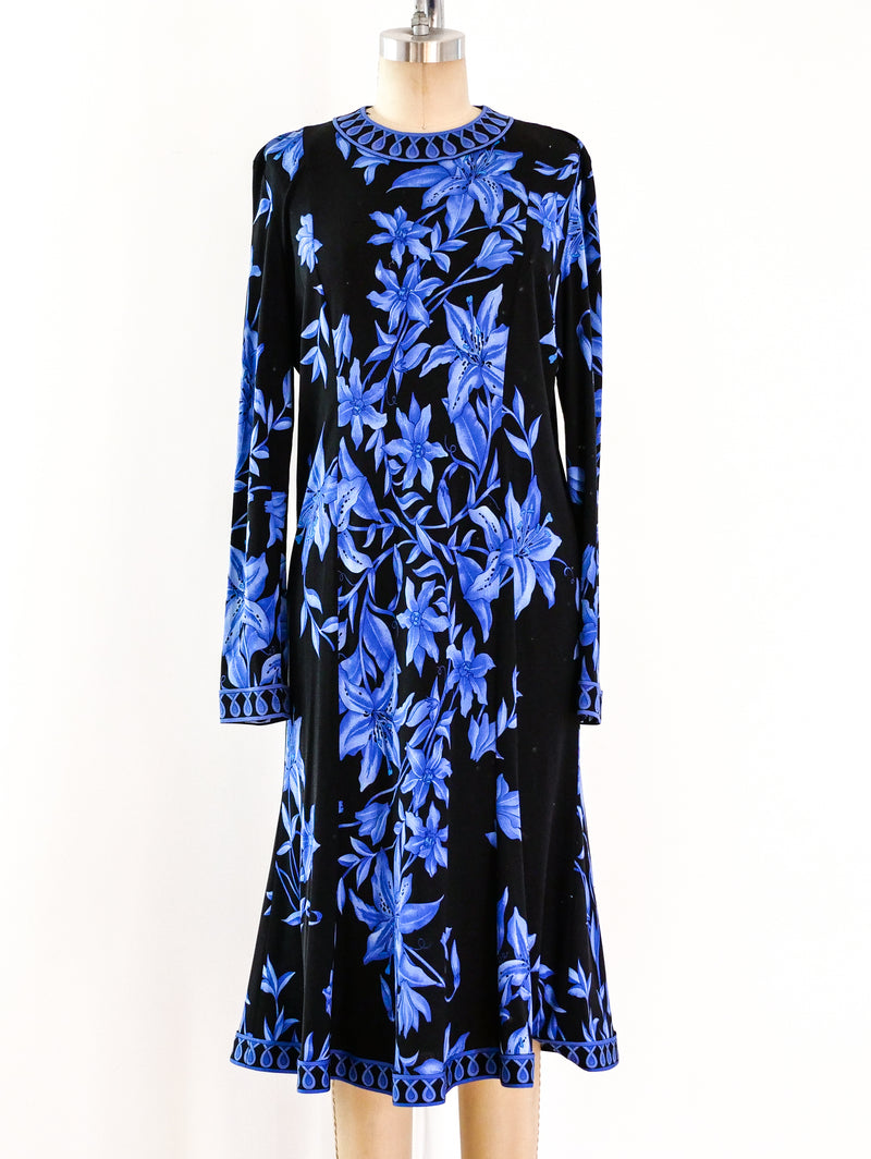 Blue Lily Printed Silk Jersey Dress Dress arcadeshops.com