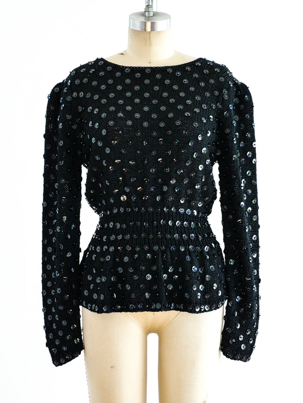 Sequin Embellished Peplum Sweater Top arcadeshops.com