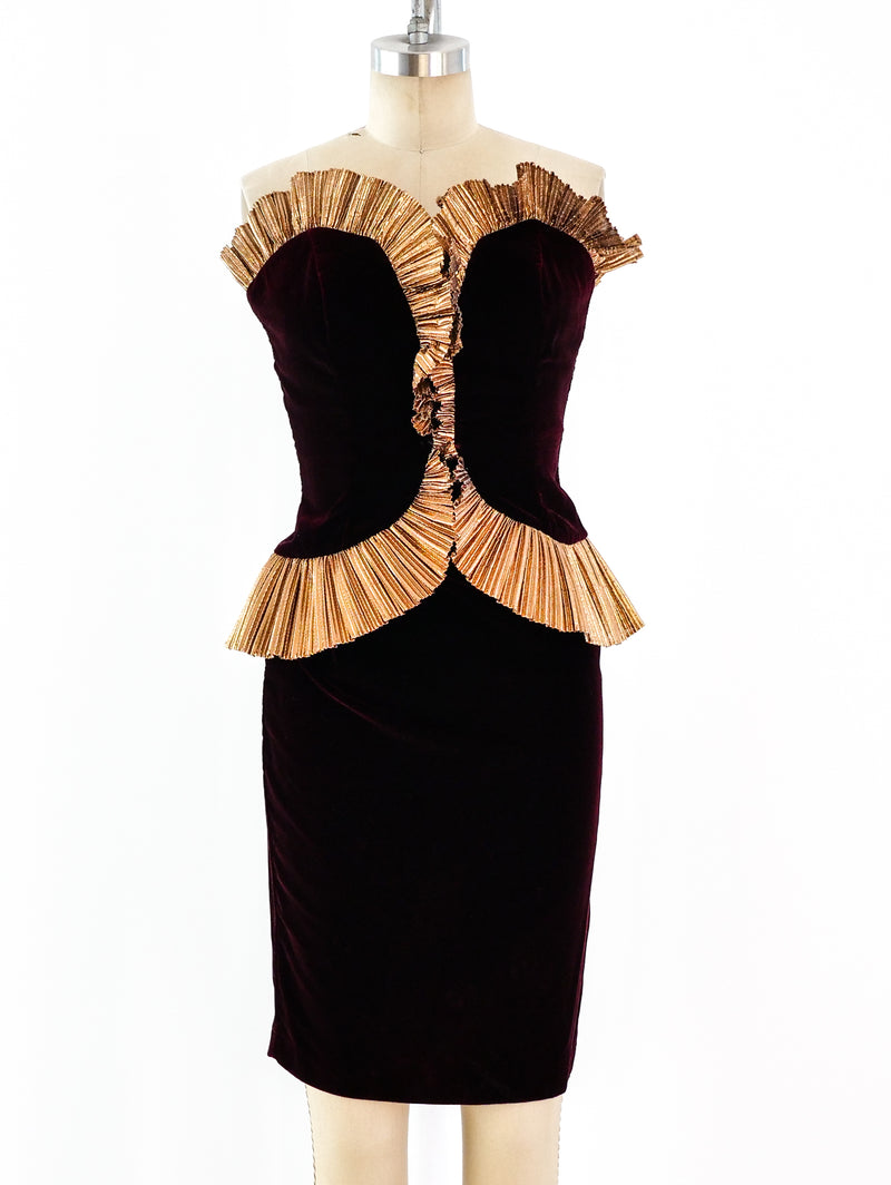 Ruffled Velvet Strapless Dress Dress arcadeshops.com