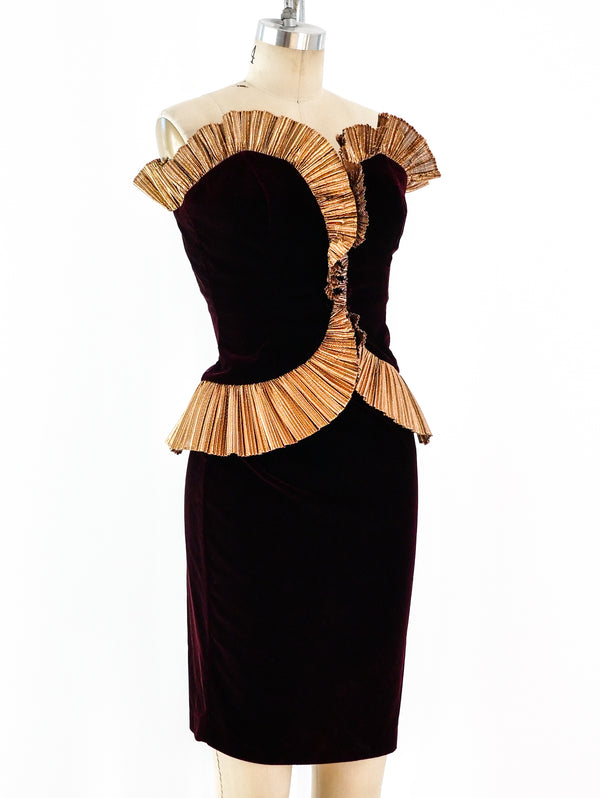 Ruffled Velvet Strapless Dress Dress arcadeshops.com