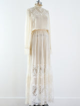 Ivory Silk Chiffon Lace Trimmed Gown Dress arcadeshops.com