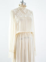 Ivory Silk Chiffon Lace Trimmed Gown Dress arcadeshops.com
