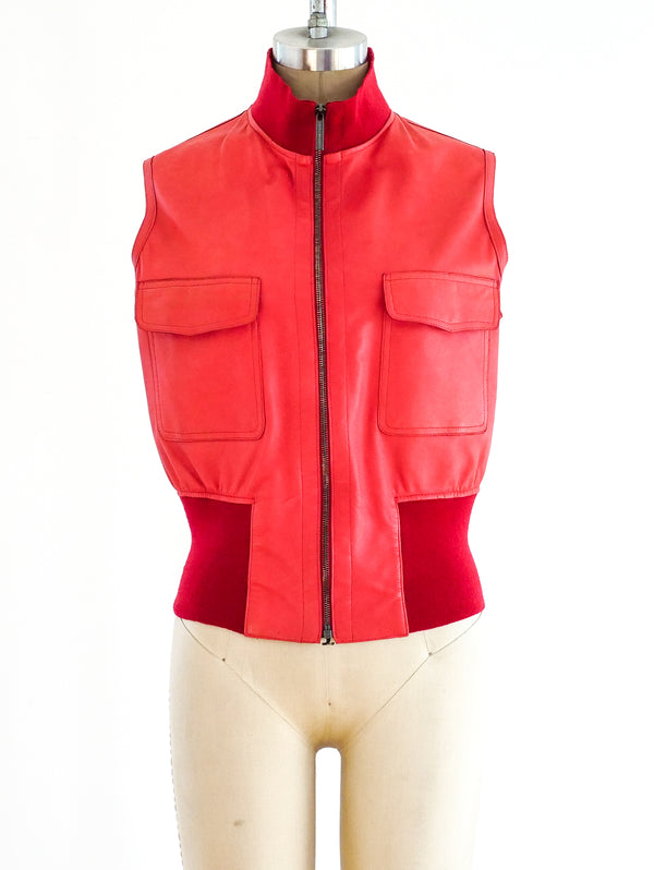 Red Leather Sleeveless Jacket Jacket arcadeshops.com