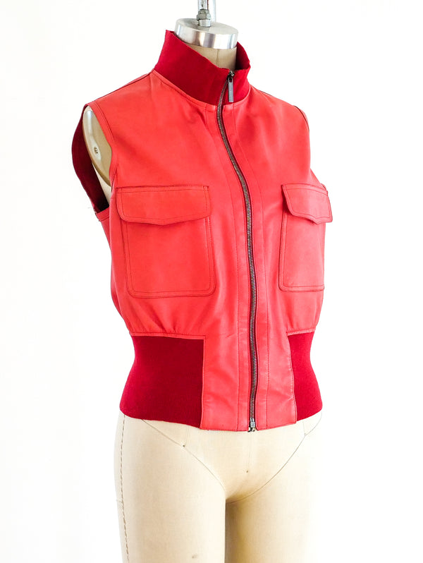Red Leather Sleeveless Jacket Jacket arcadeshops.com