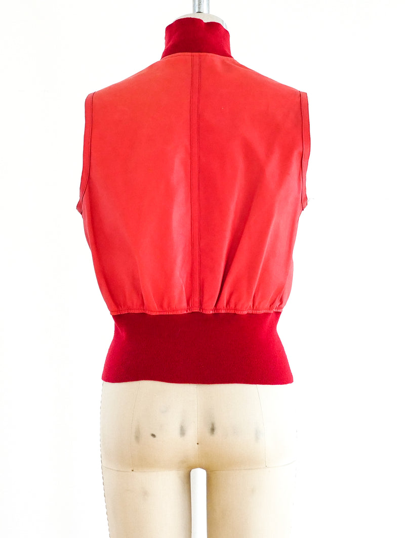 Red Leather Sleeveless Jacket Jacket arcadeshops.com