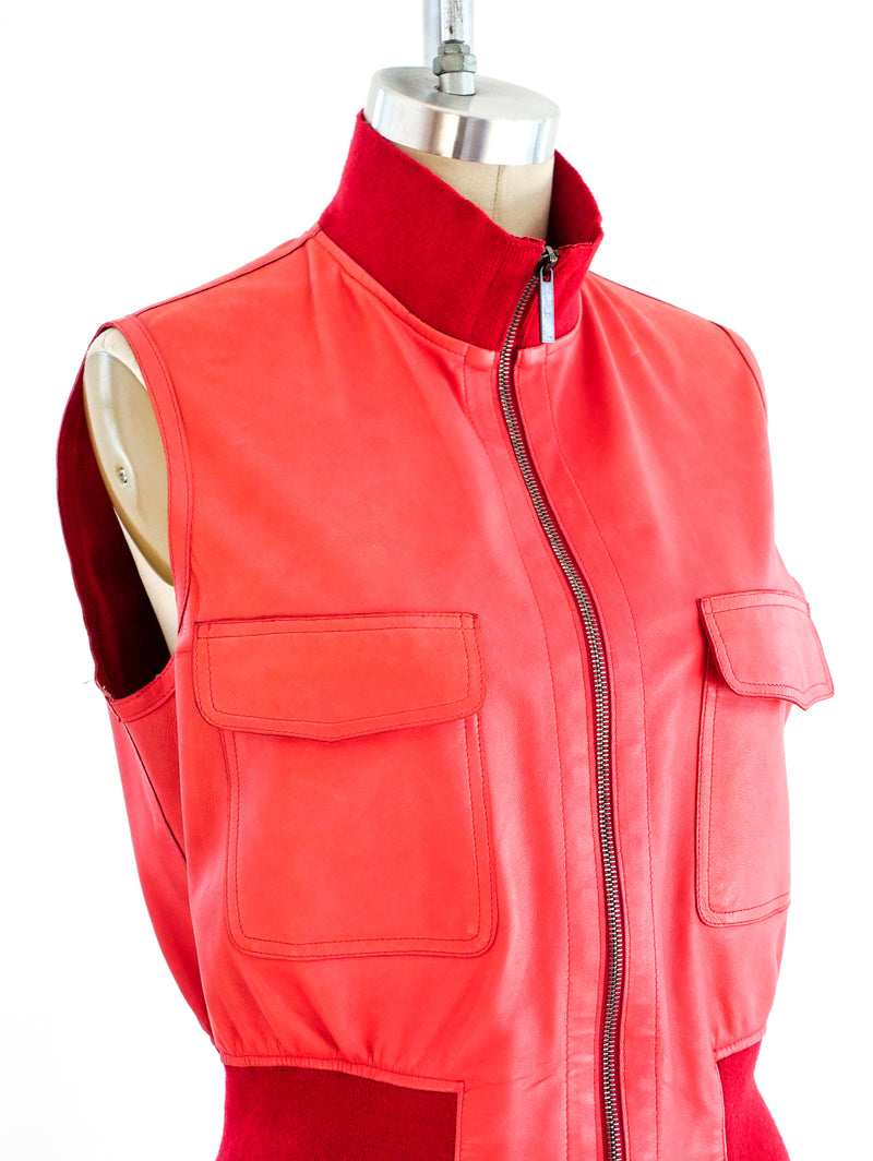 Red Leather Sleeveless Jacket Jacket arcadeshops.com
