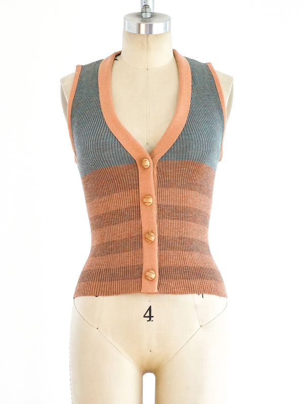 Rib Knit Vest with Baseball Buttons Top arcadeshops.com
