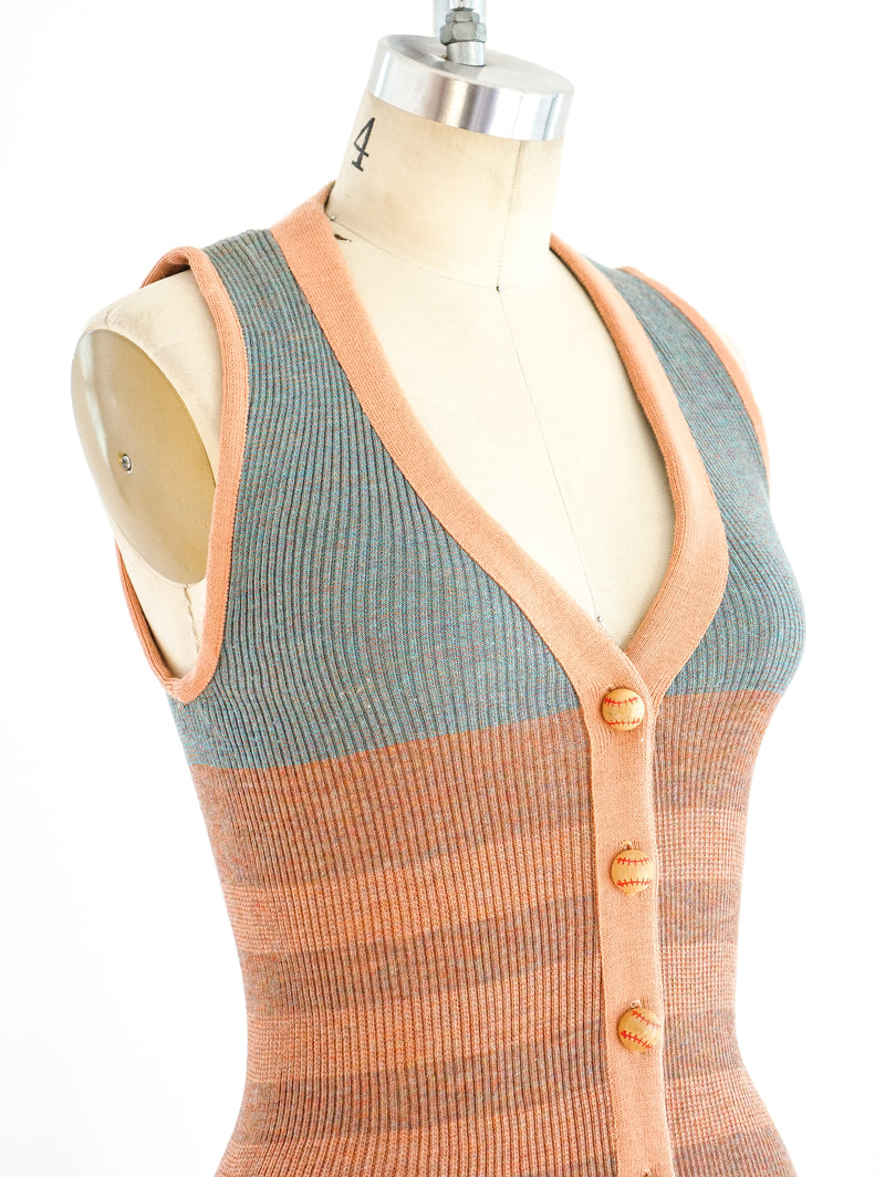 Rib Knit Vest with Baseball Buttons Top arcadeshops.com